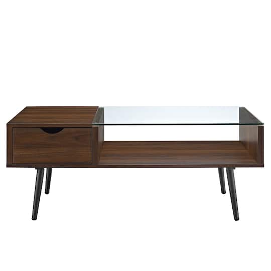 Dark Walnut Mid Century Modern Wood &#x26; Glass Coffee Table